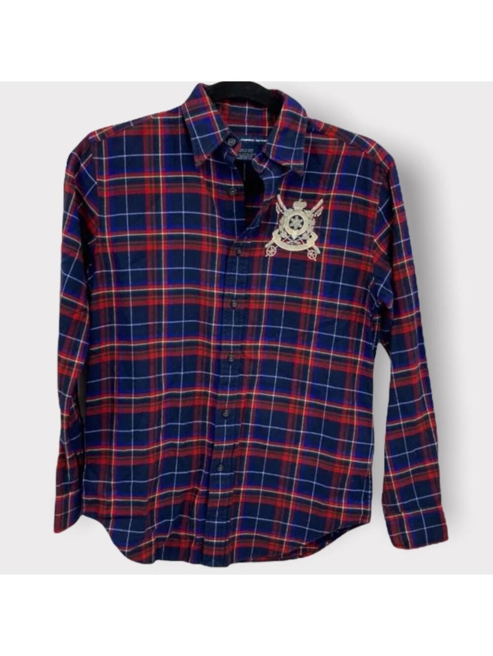 Ralph Lauren Polo Sport Flannel Shirt Size 2 Blue Red Embellished Crest Logo